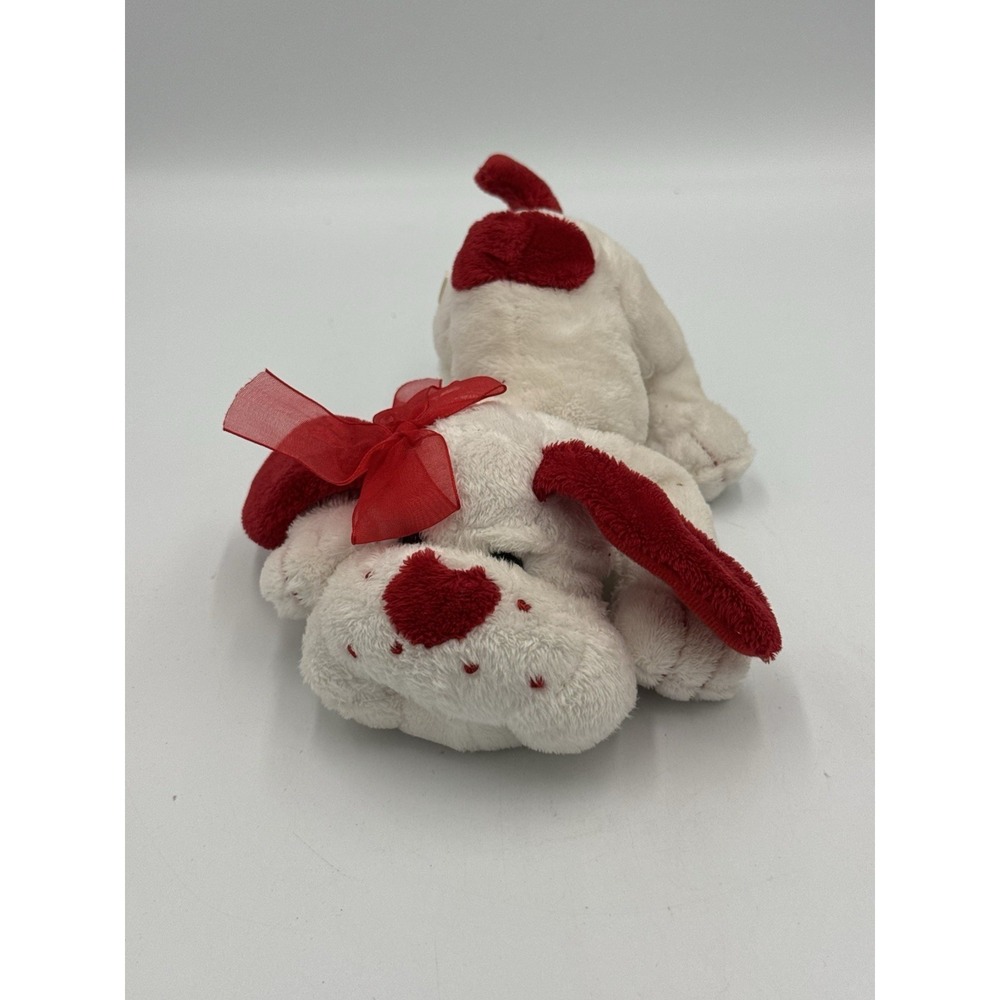 Small Red & White Dogg With Red Bow Stuffed Animal